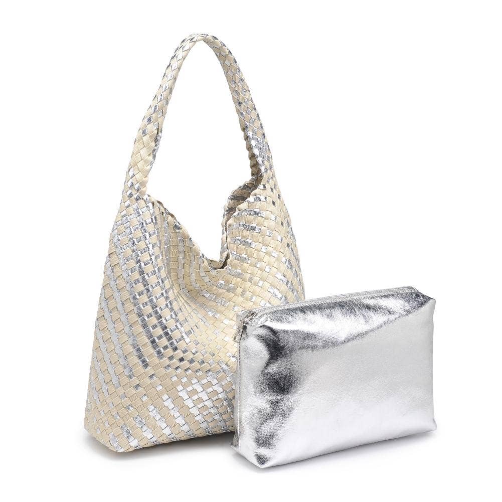 Ellery Mixed Material Woven Hobo: Silver Ivory