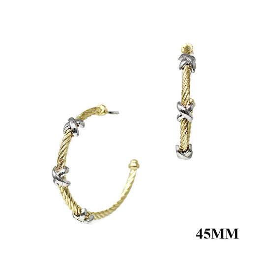 Gold Wired with Silver Xs 2" Hoop Earring