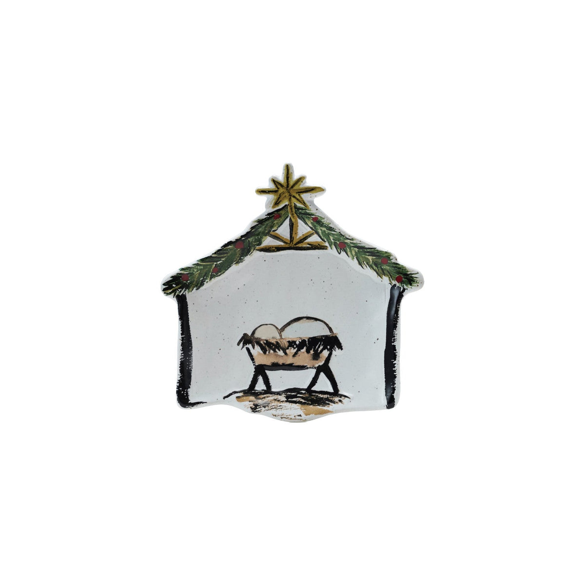 Stoneware Baby Jesus in a Manger Shaped Dish | 6"L