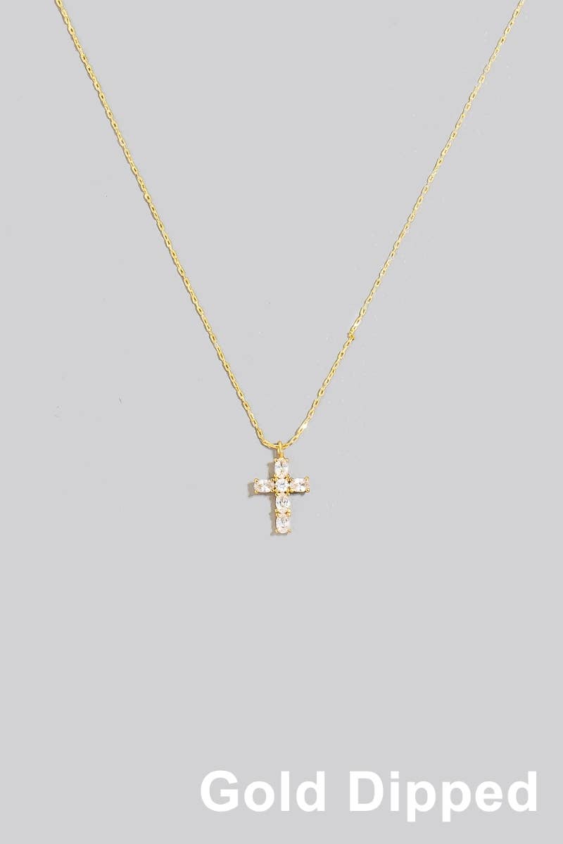 Gold Dipped Cz Cross Pendant Necklace: GOLD