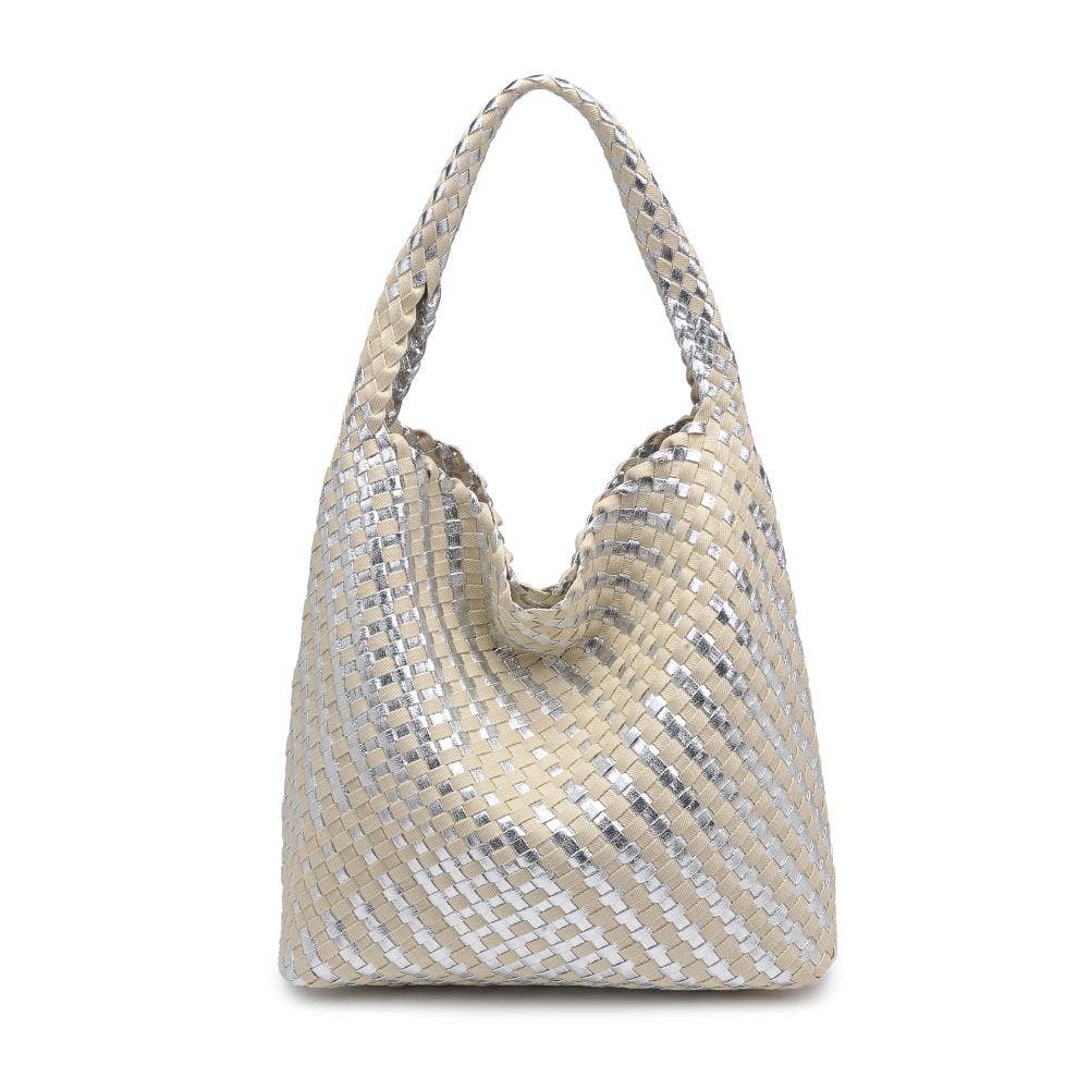 Ellery Mixed Material Woven Hobo: Silver Ivory
