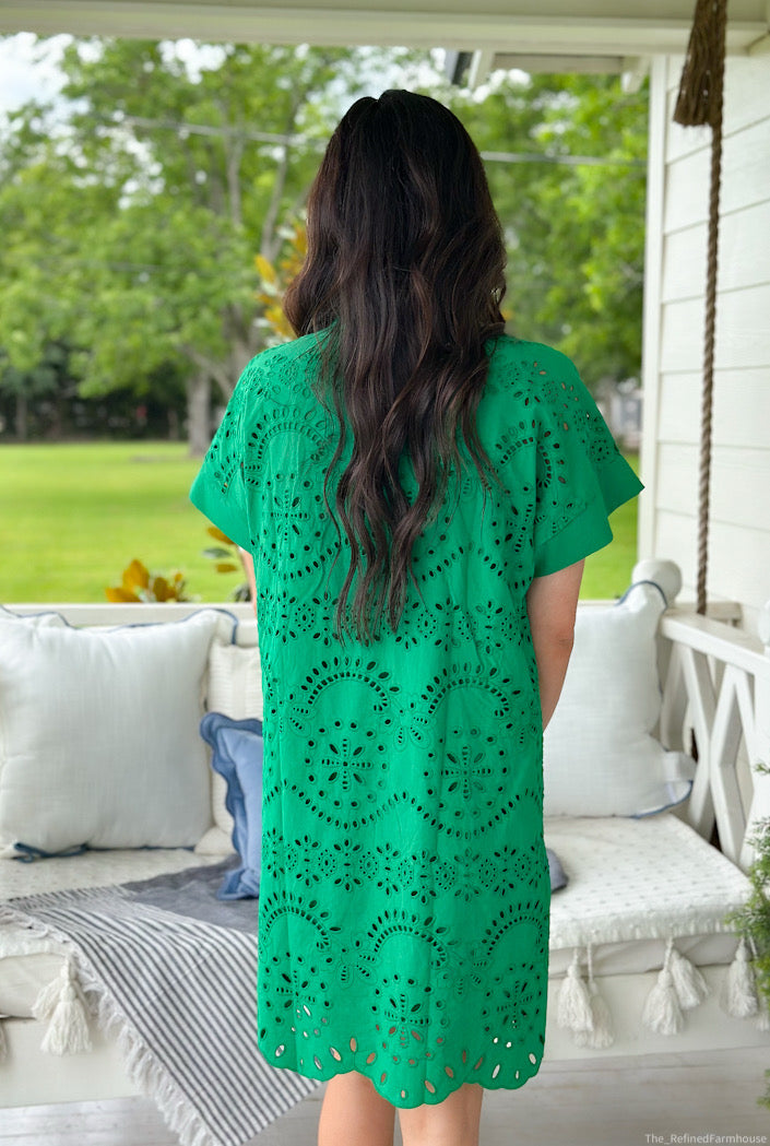 Emerald Charm Eyelet Dress