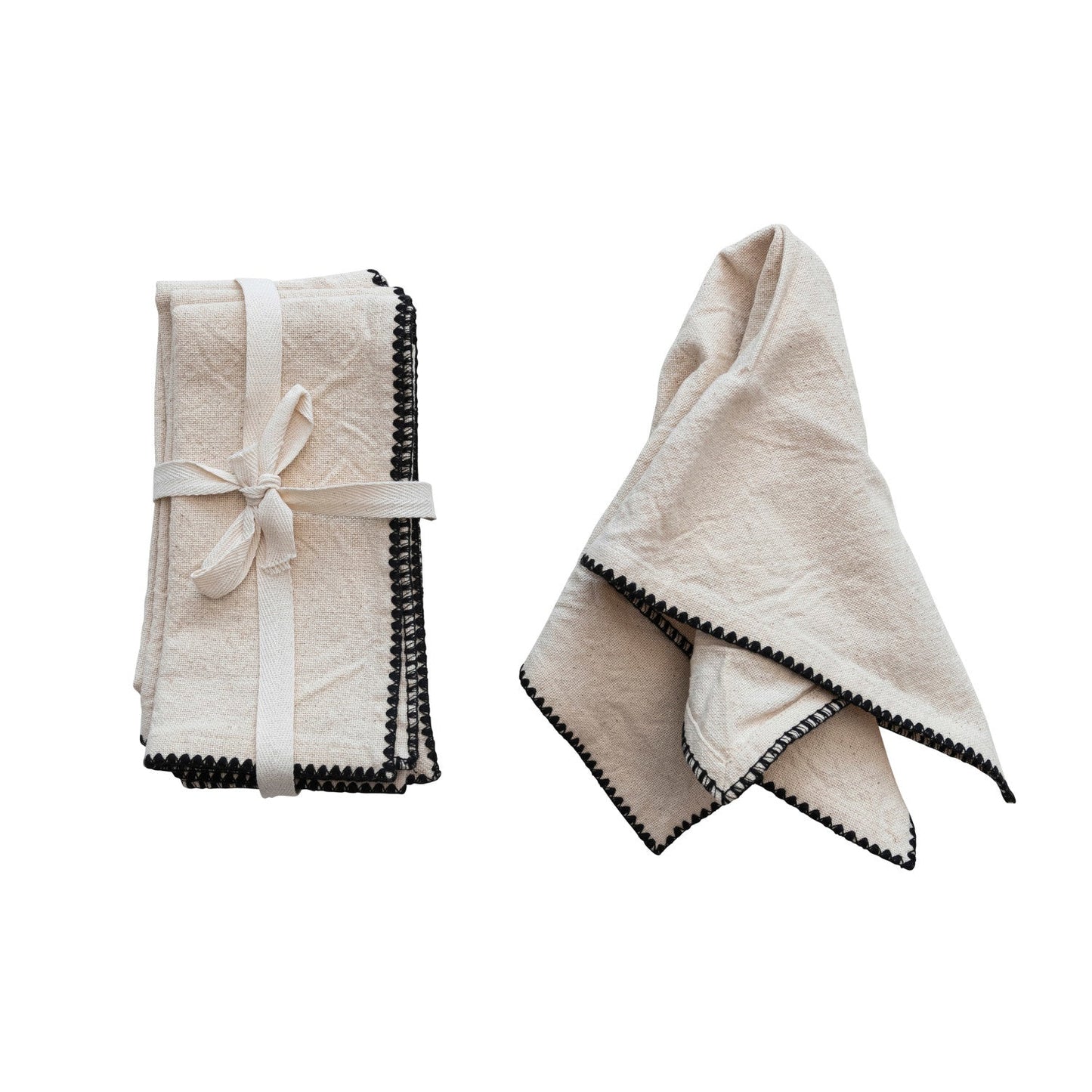 Cotton Napkins w/Edge Stitching Natural & Black Set of 4