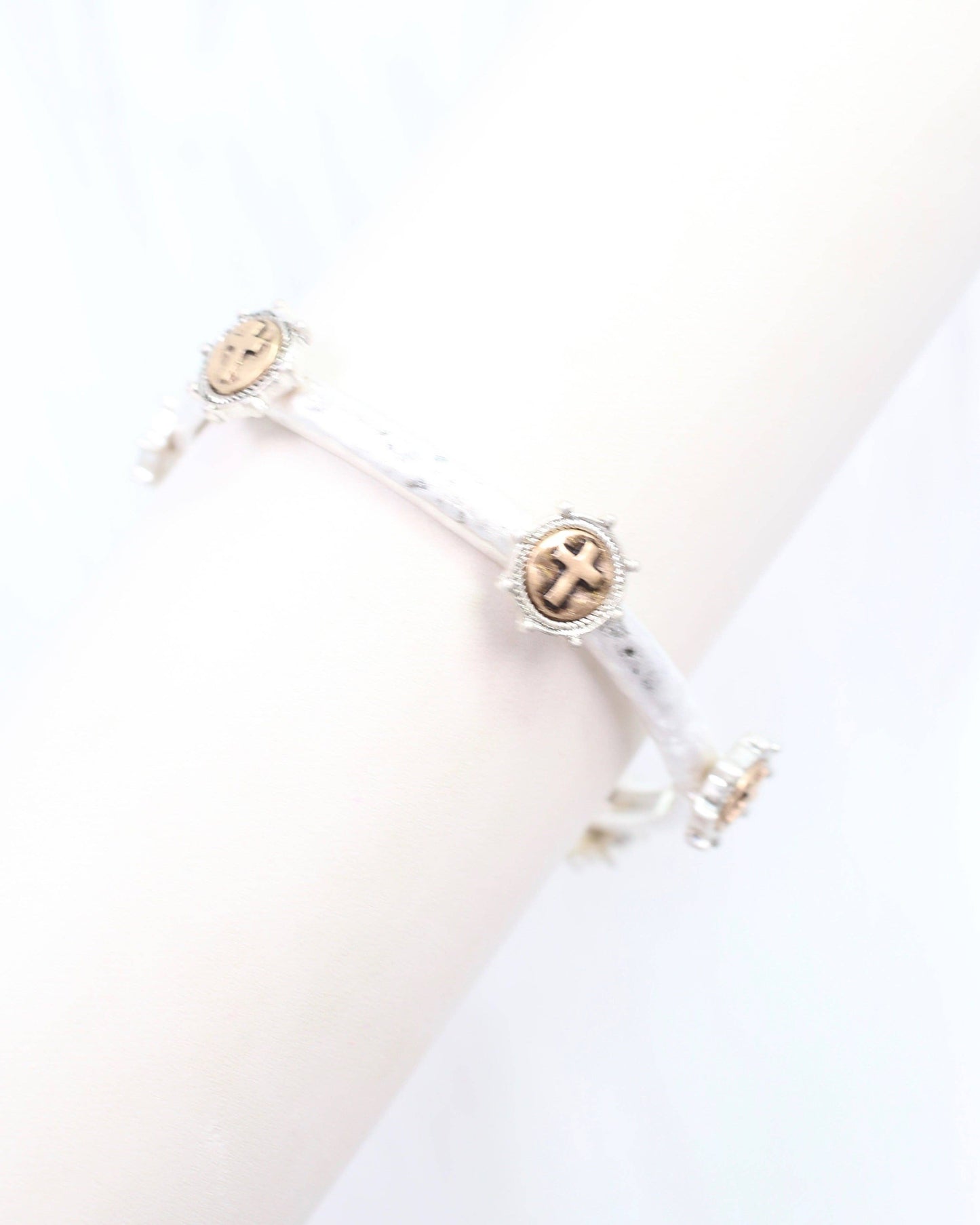 McLean Cross Stretch Bracelet Worn SIilver