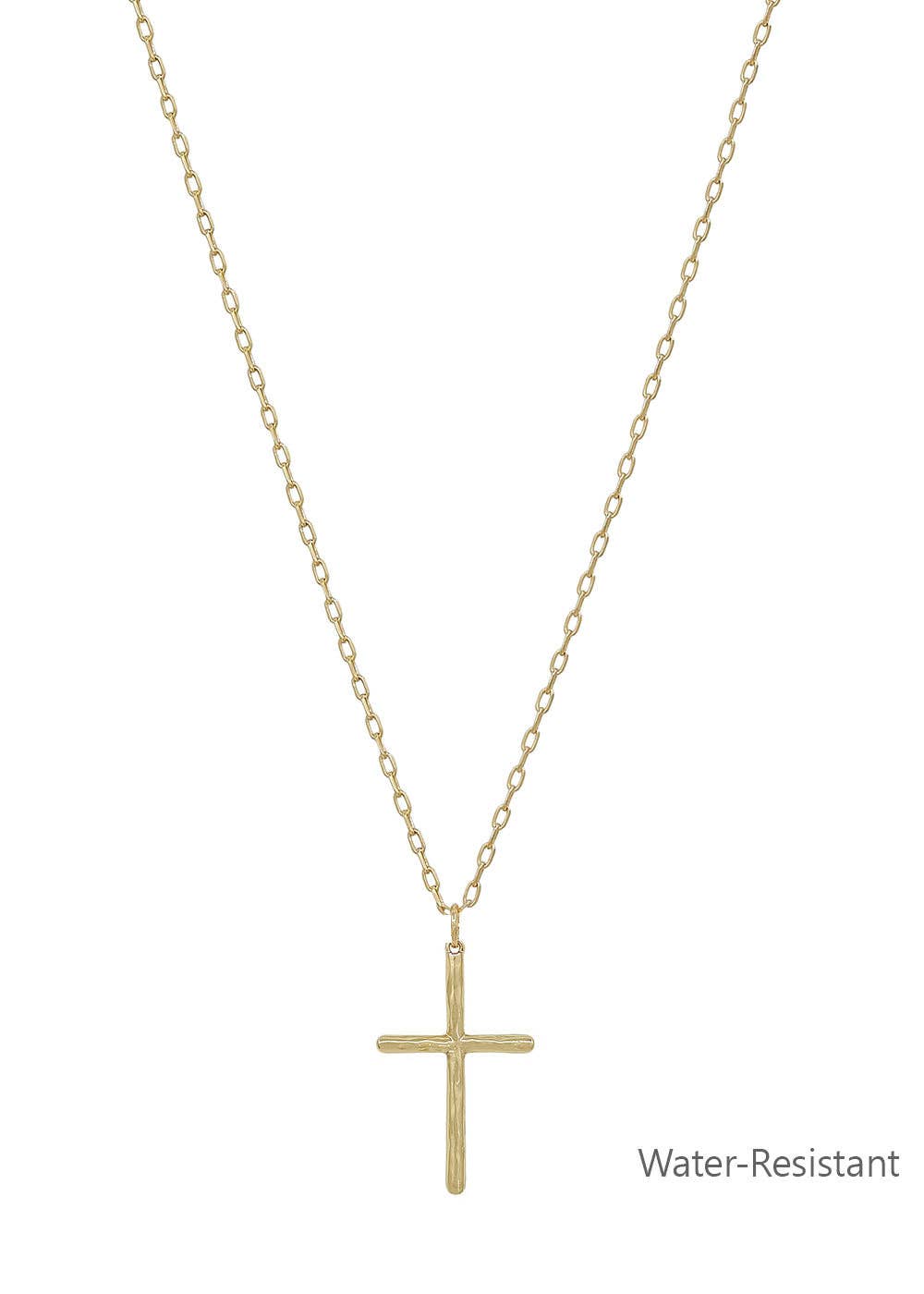 Water Resistant Thin Gold Cross 16"-18" Necklace