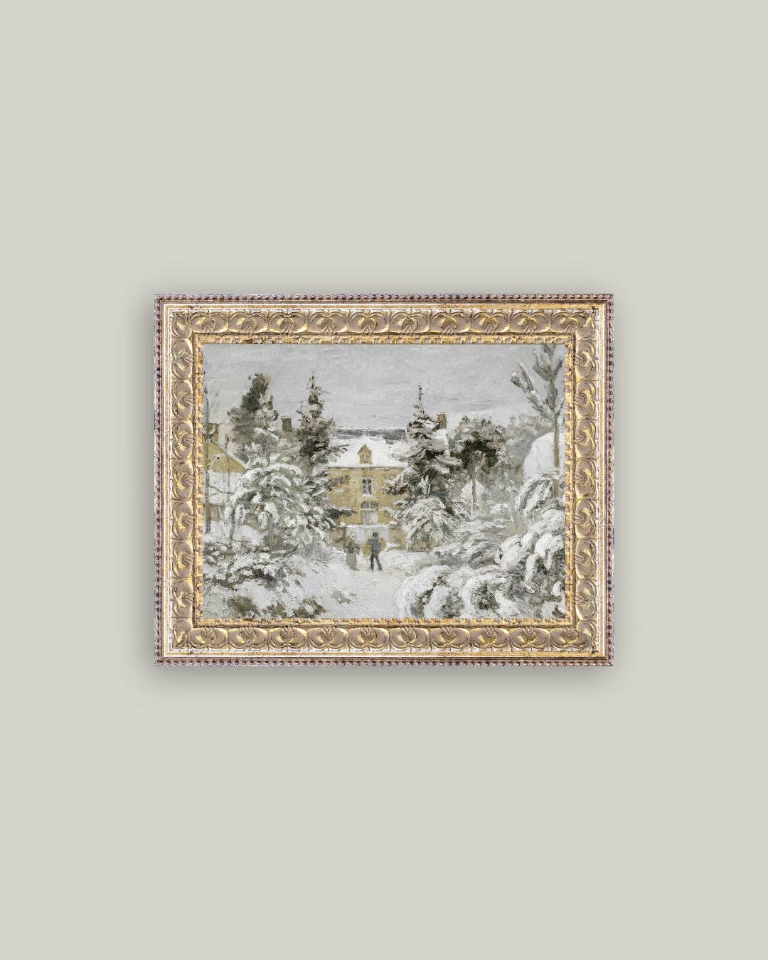 Snowy Stroll Framed Antique Art  |  10x8