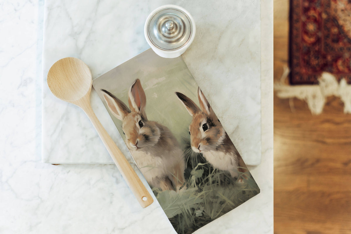 Vintage Bunny Kitchen Tea Towel: Natural • Cotton/Linen Blend