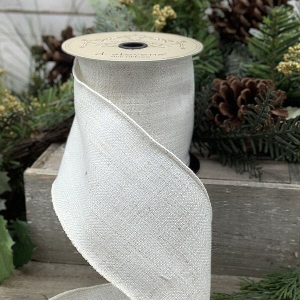 Faux Linen Herringbone Ribbon – Ivory (4" x 10)