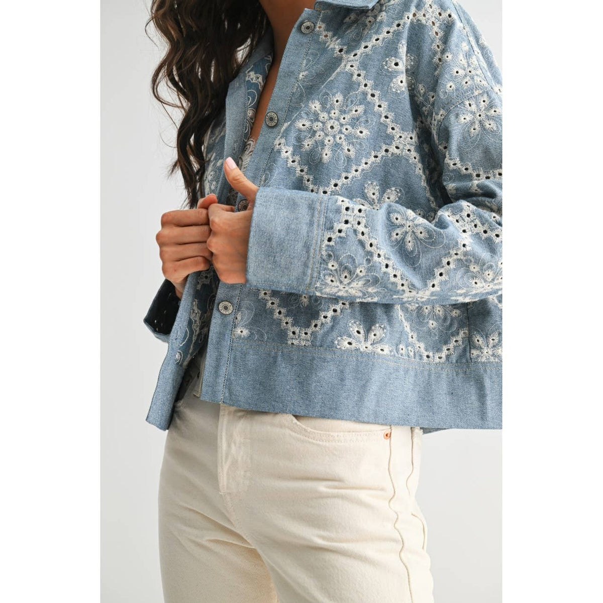 Embroidered Light Denim Jacket