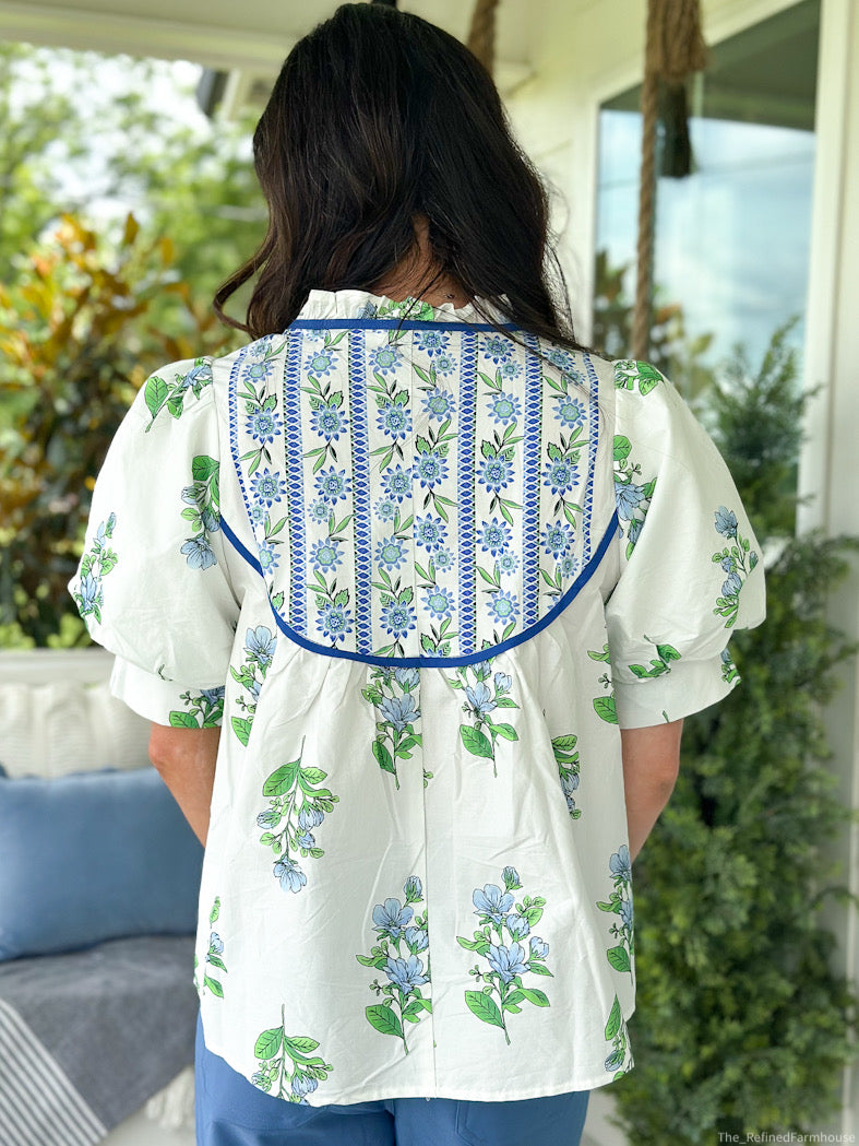 Ruffled Neck Garden Blouse