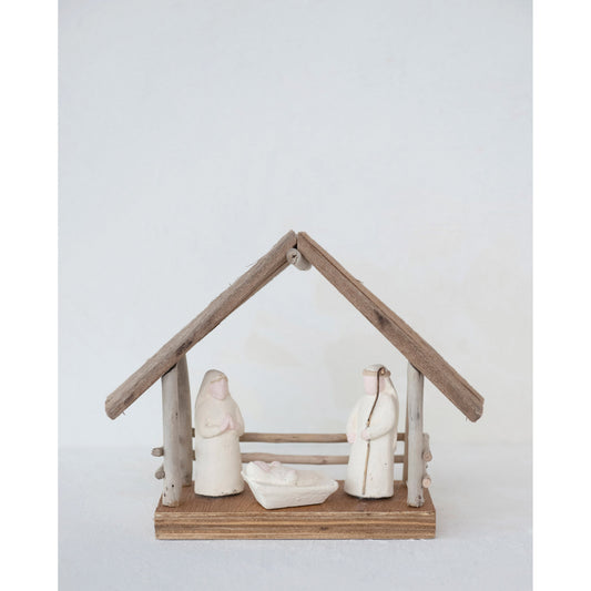 Handmade Driftwood and Paper Mache Nativity