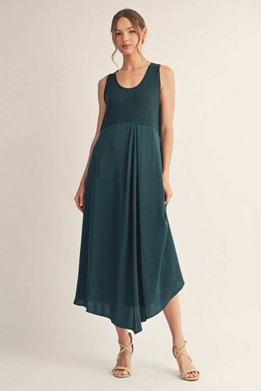 Emerald Drape Midi Dress