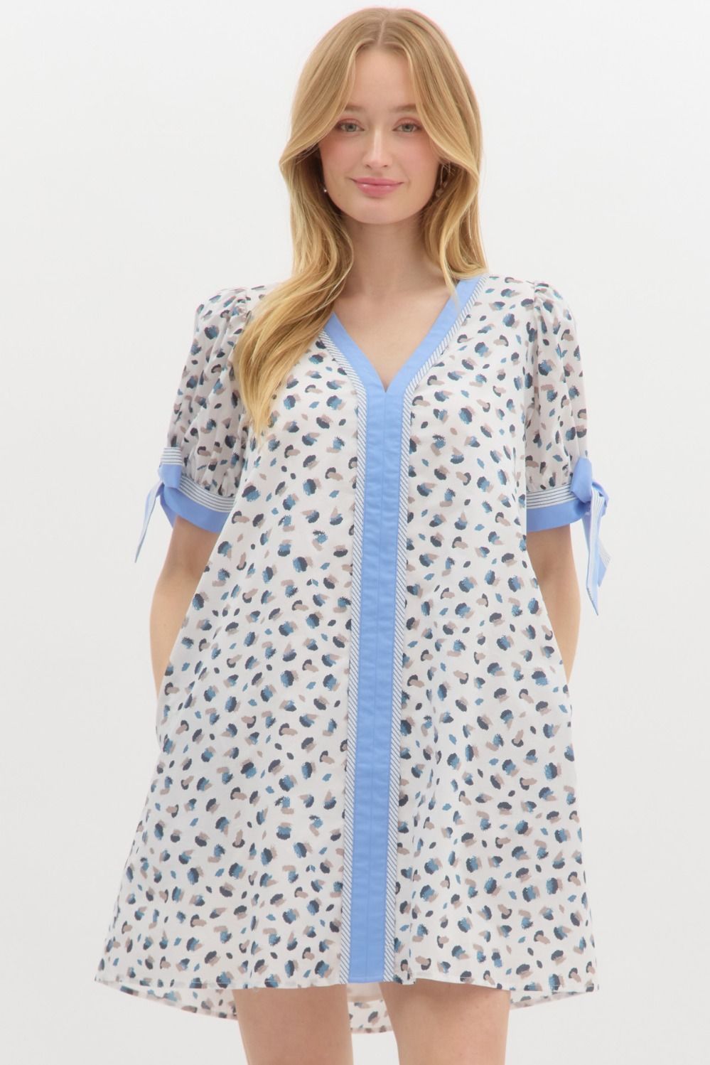 Blue Abstract Print Bow tie Dress