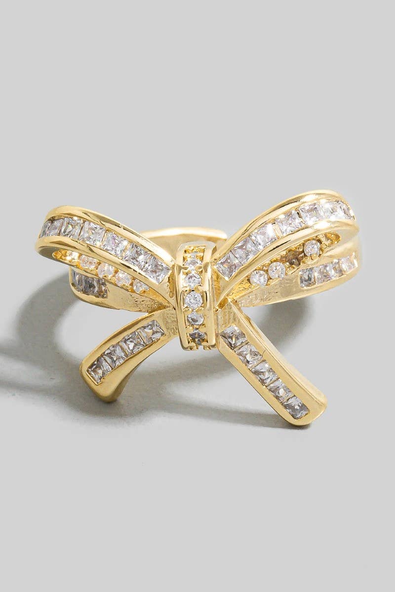 Baguette Pave Ribbon Bow Ring - 6.5