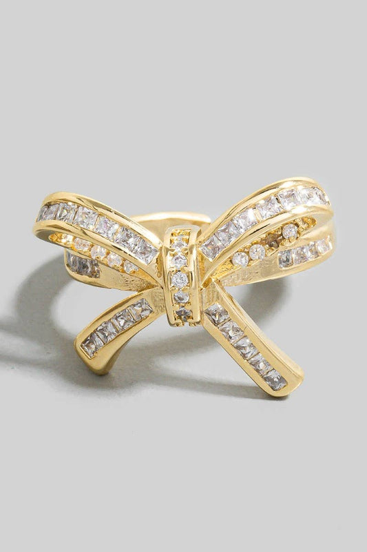 Baguette Pave Ribbon Bow Ring - 6.5