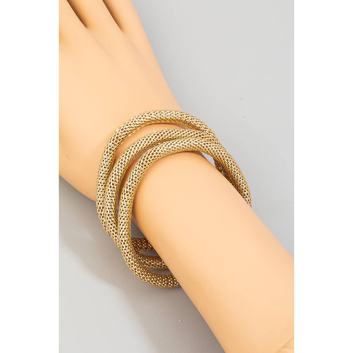 Layered Elastic Metallic Mesh Bracelet Set: SIL