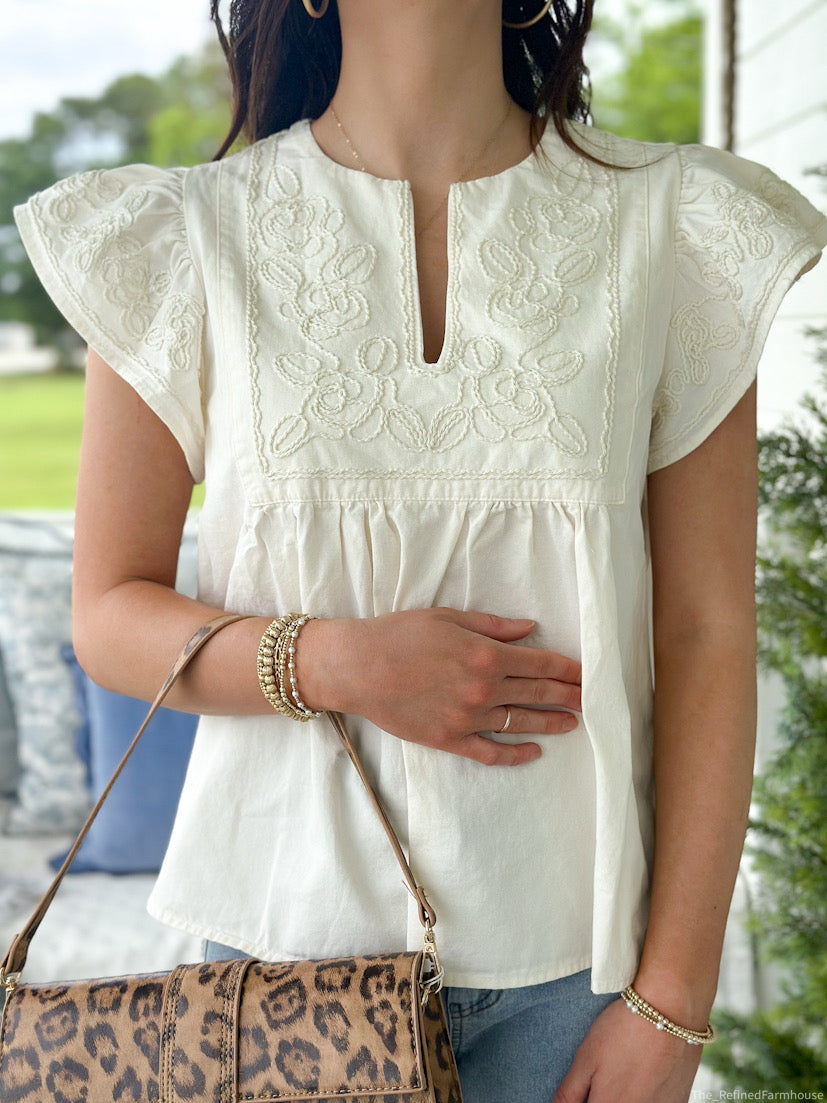 Ecru Embroidery Sleeve Top