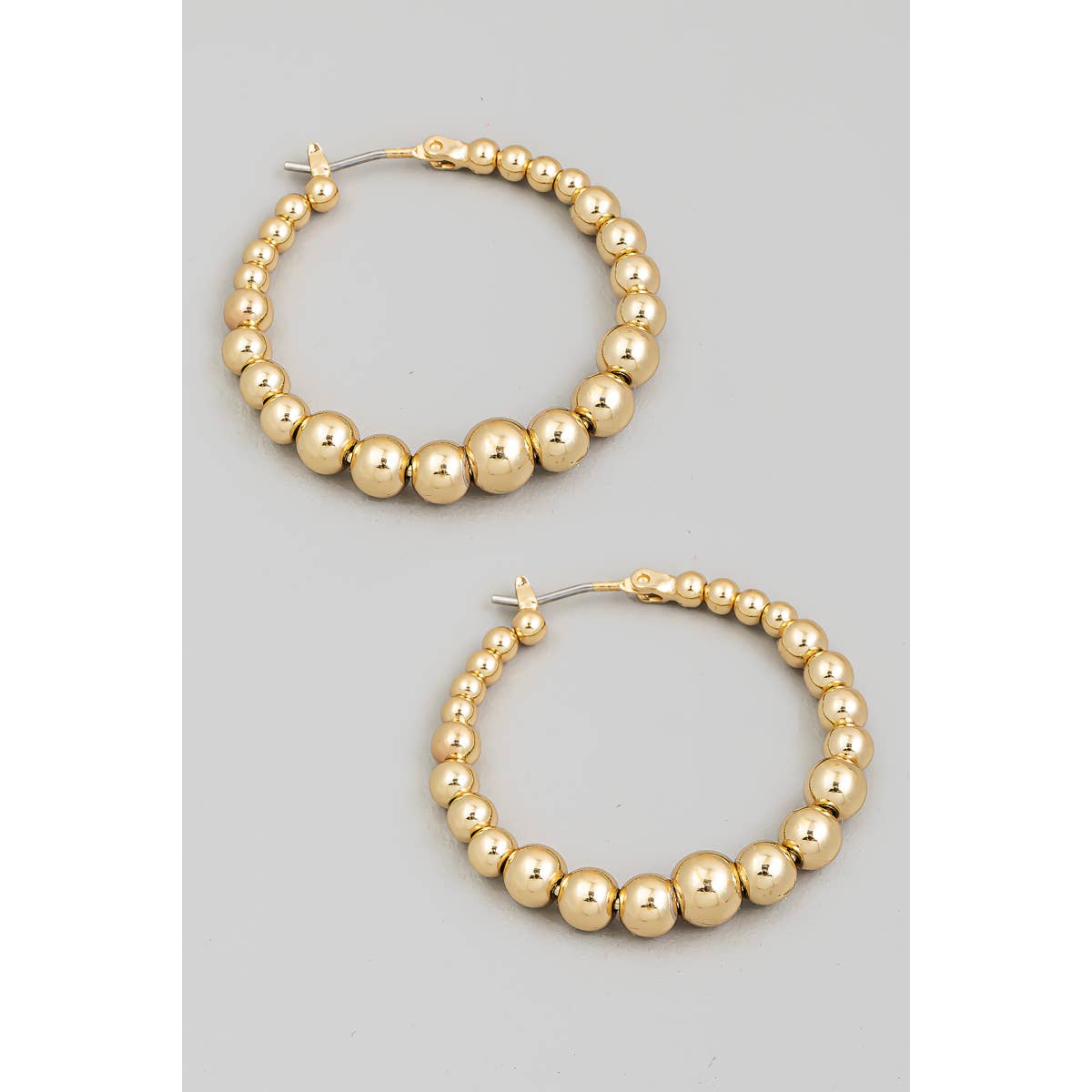 Metallic Ball Beaded Hoop Earrings: Gold