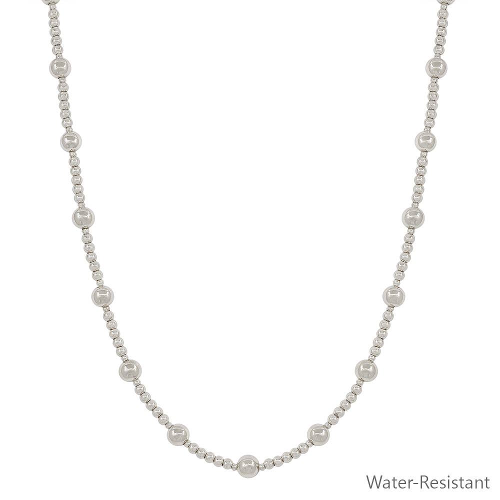 3MM Silver Bead with 6MM Silver Beaded 16"-18" Necklace