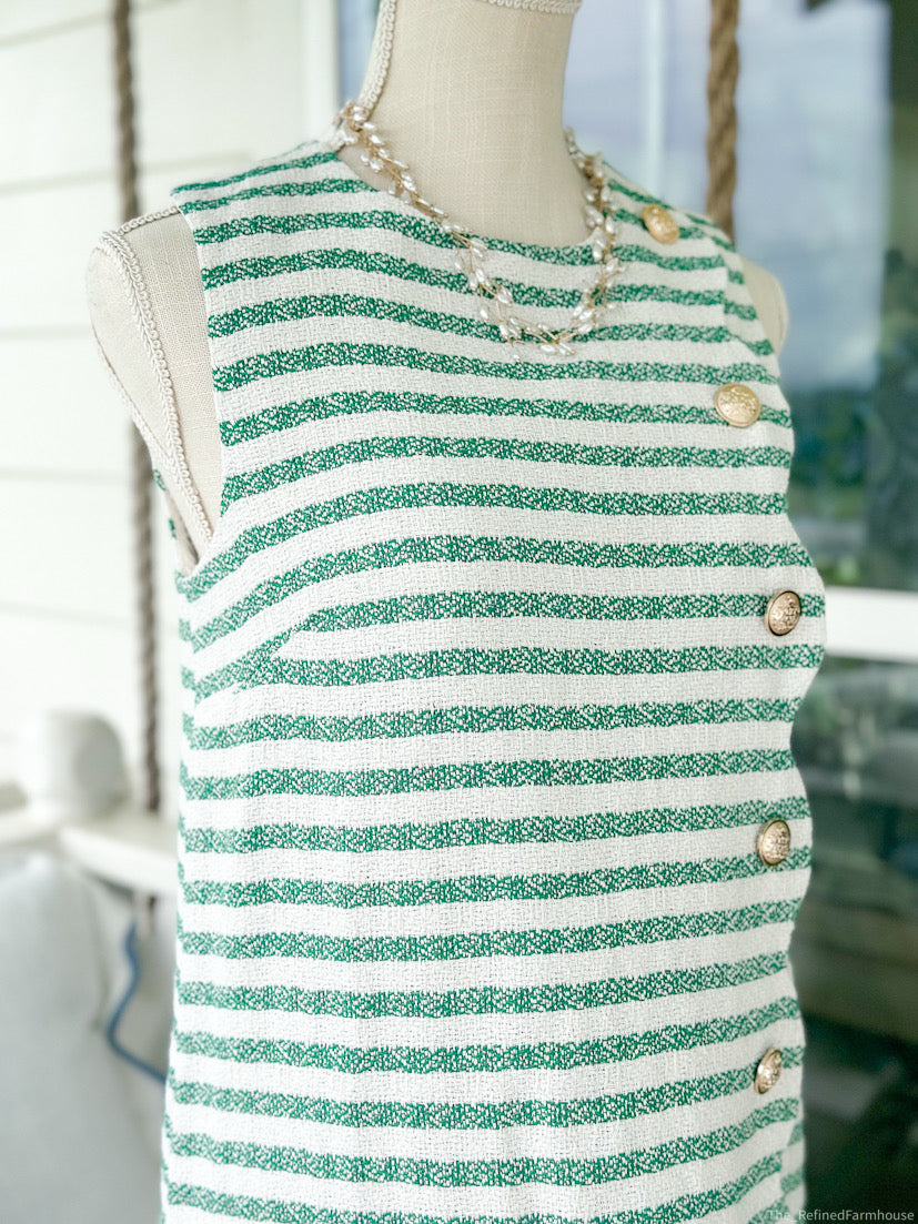Green & White Striped Mini Dress