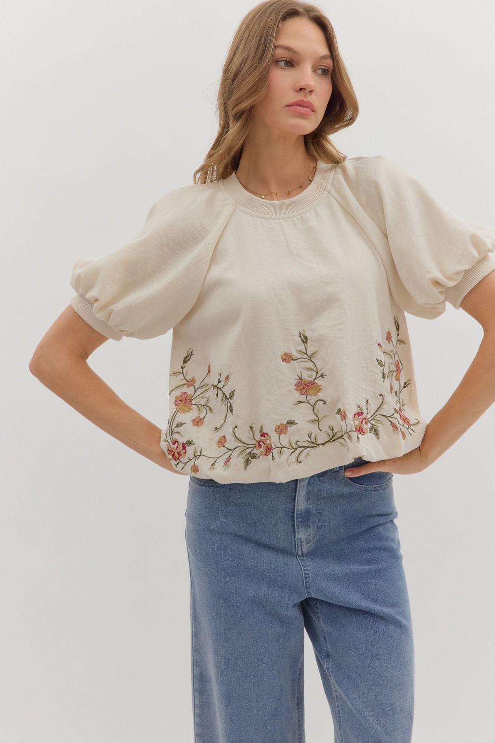 Golden Stitch Puff Sleeve Top