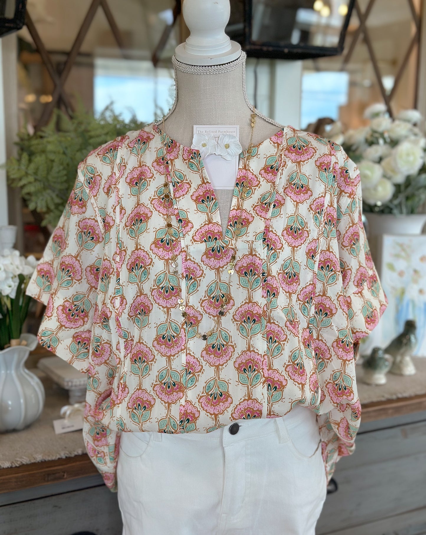 Cream printed Top-Curvy