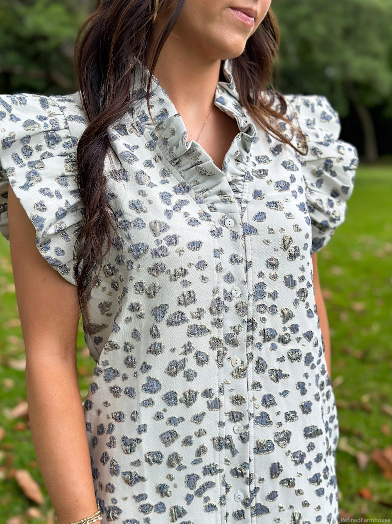Blue Metallic Textured Pattern Dress