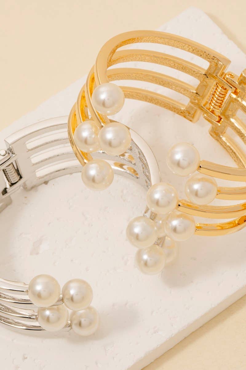Pearl Beaded Edge Wide Cuff Bracelet