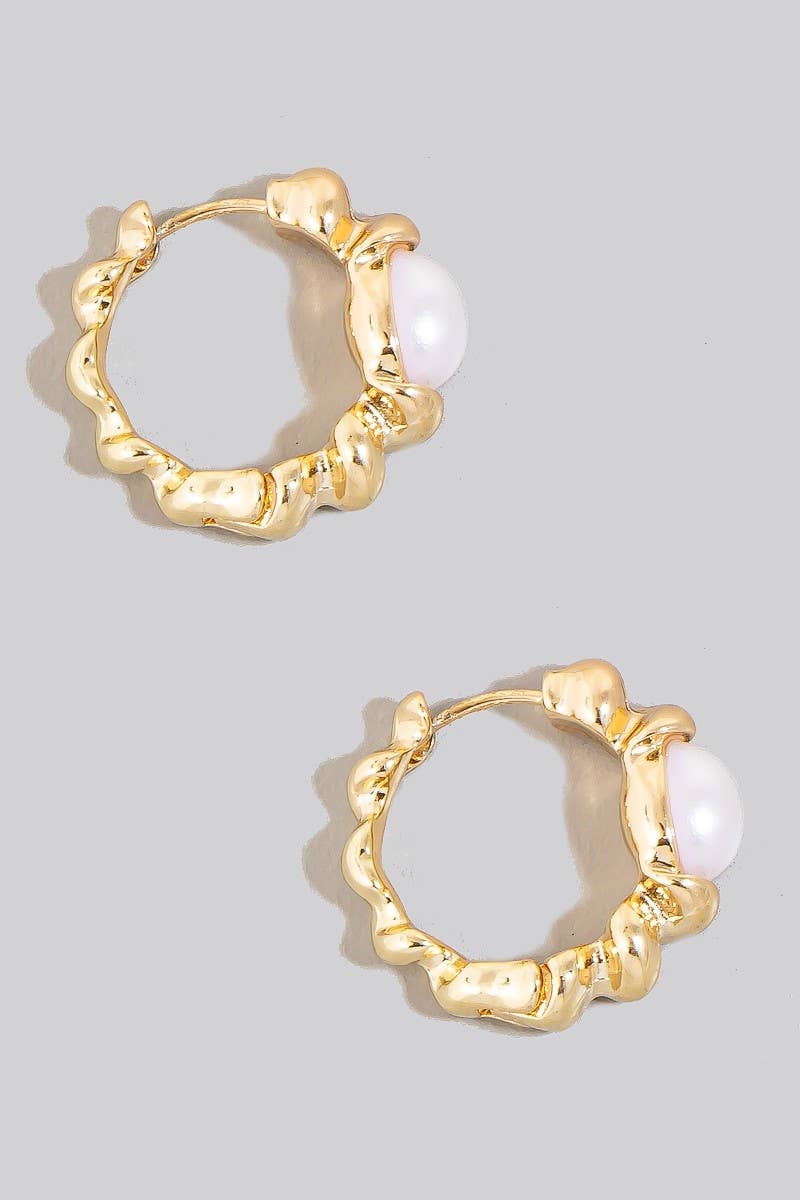 Abstract Metallic Pearl Stud Hoop Earrings: GDCRM