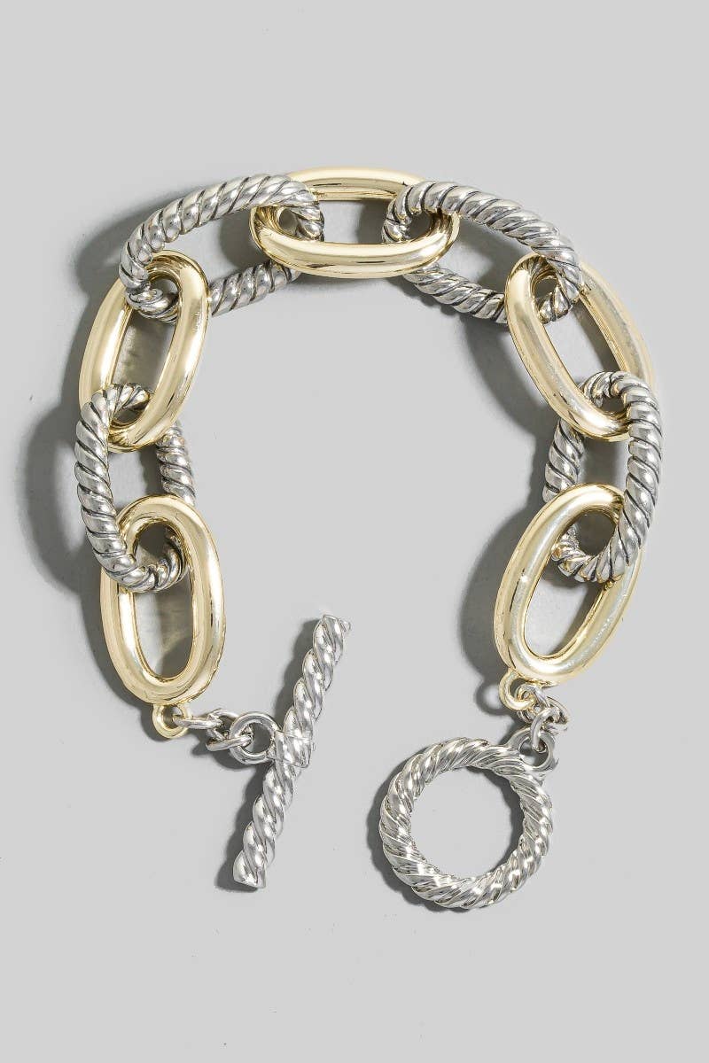 Gold Dipped Twisted Two Tone Chain Bracelet: Gold