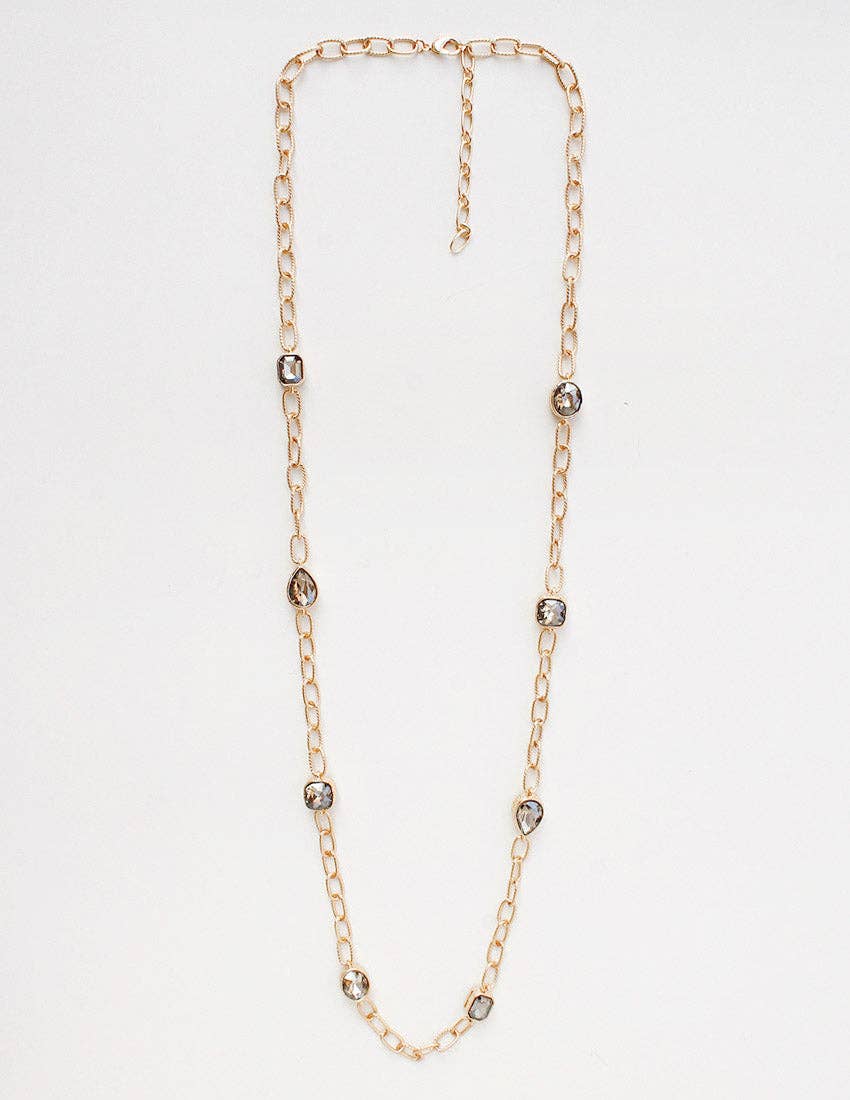 Gold Open Chain with Black Diamond Stones 32" Necklace