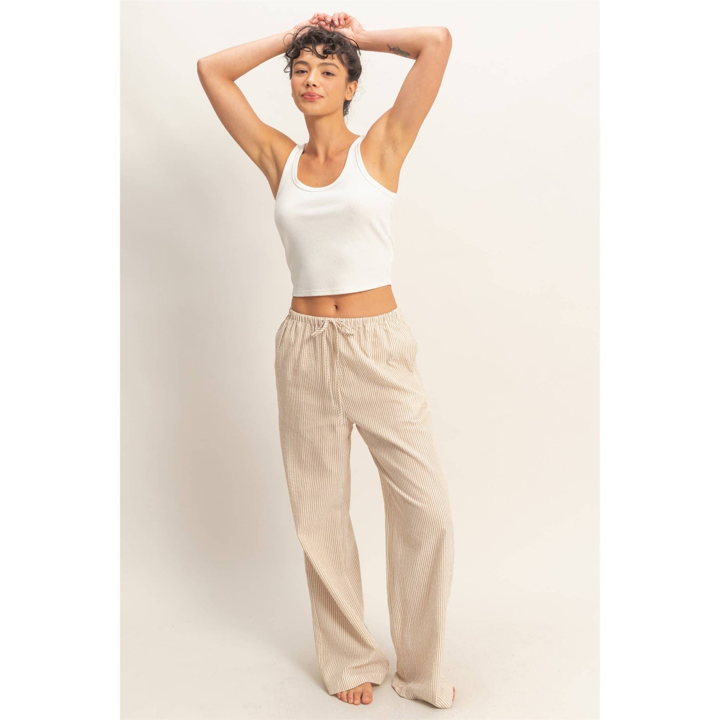Easy Days Wide Leg Pants – Taupe Stripe