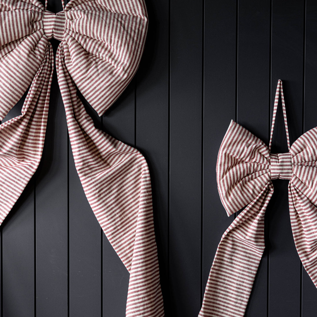 Cranberry Red Bow Striped Fabric | Oversized Large