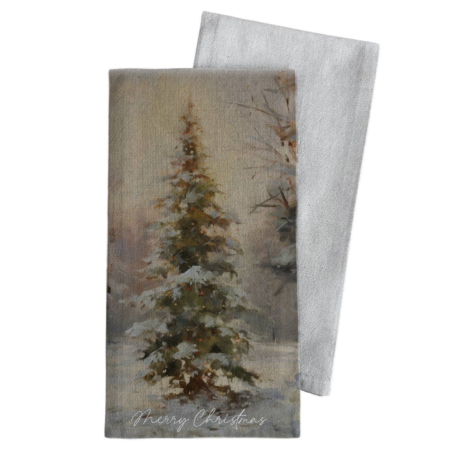 Merry Christmas Tree Tea Towel: White