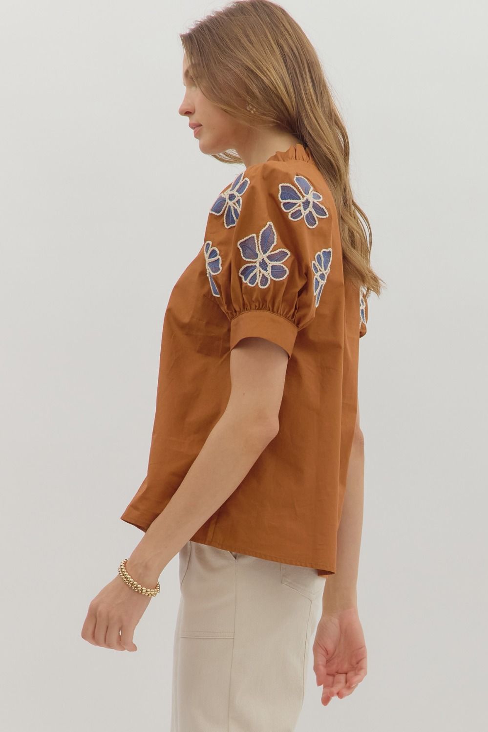 Autumn Petal Embroidered Top