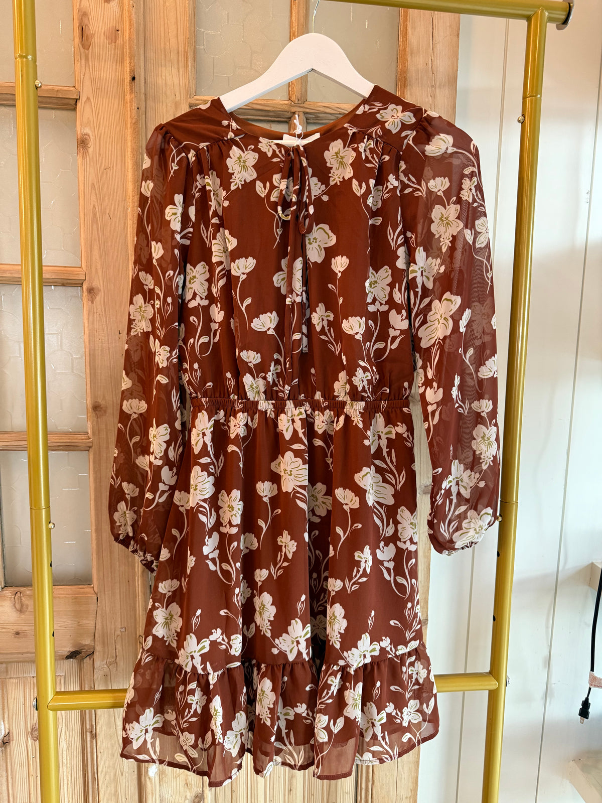 Golden Petals Tie-Neck Dress