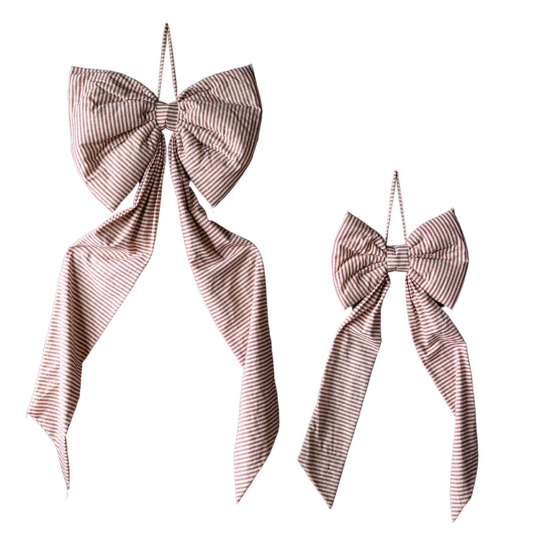 Cranberry Red Bow Striped Fabric | Oversized Large