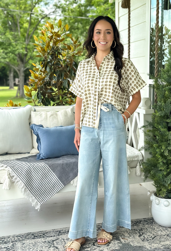 Taupe Dot Button-Up Top