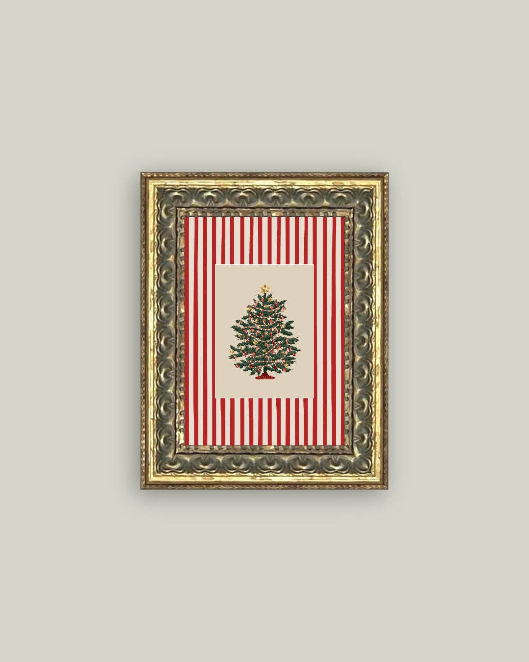 Peppermint Stripe Tree Framed Antique Art | 5x7