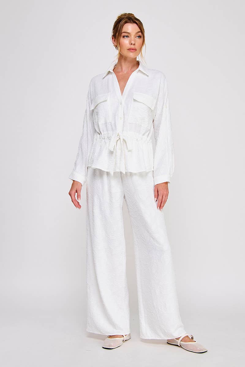 Jacquard utility tie-wait ls blouse: Taupe, M