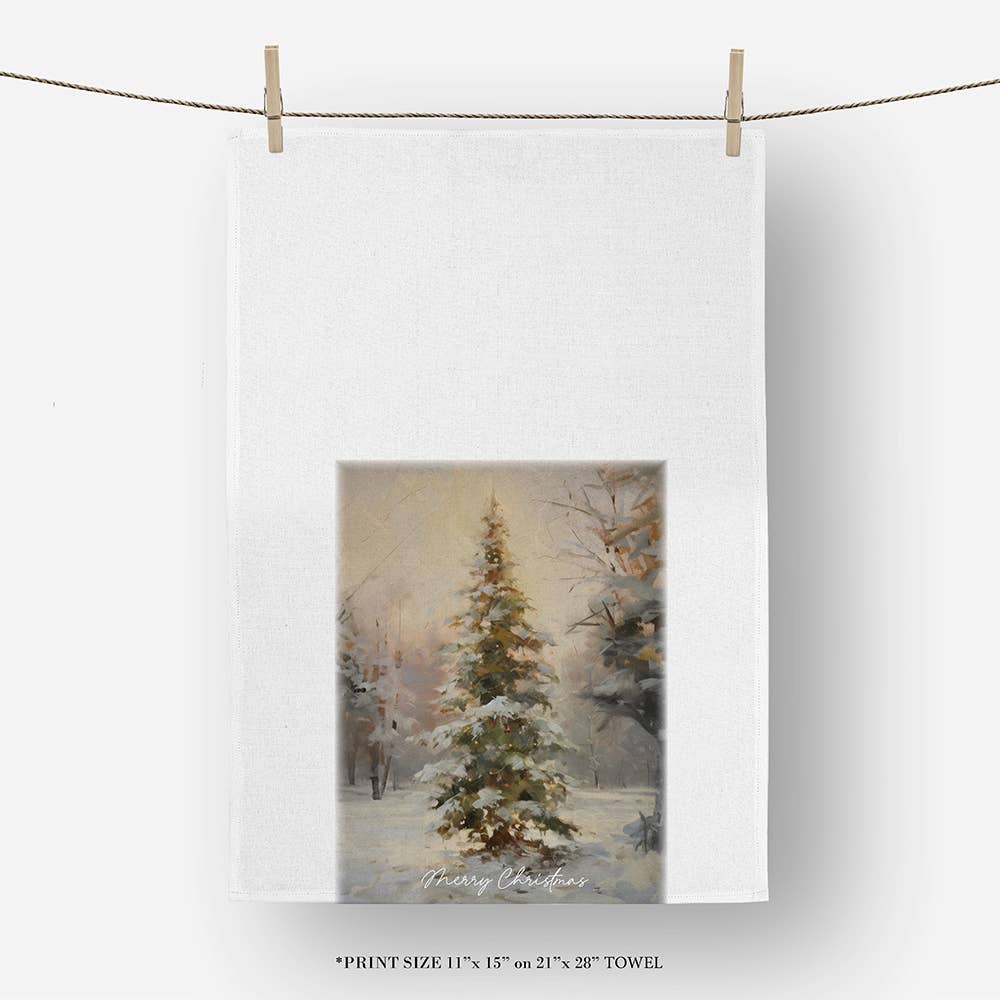 Merry Christmas Tree Tea Towel: White