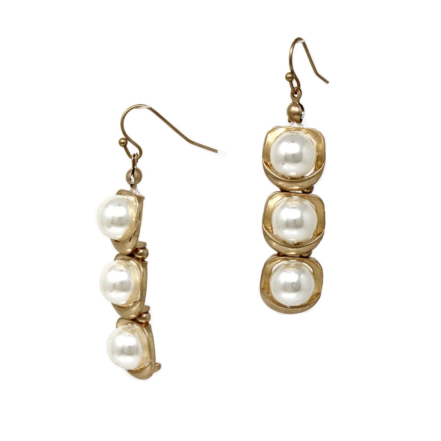 Gold Wired Three Freshwater Pearl .5" Drop Earring
