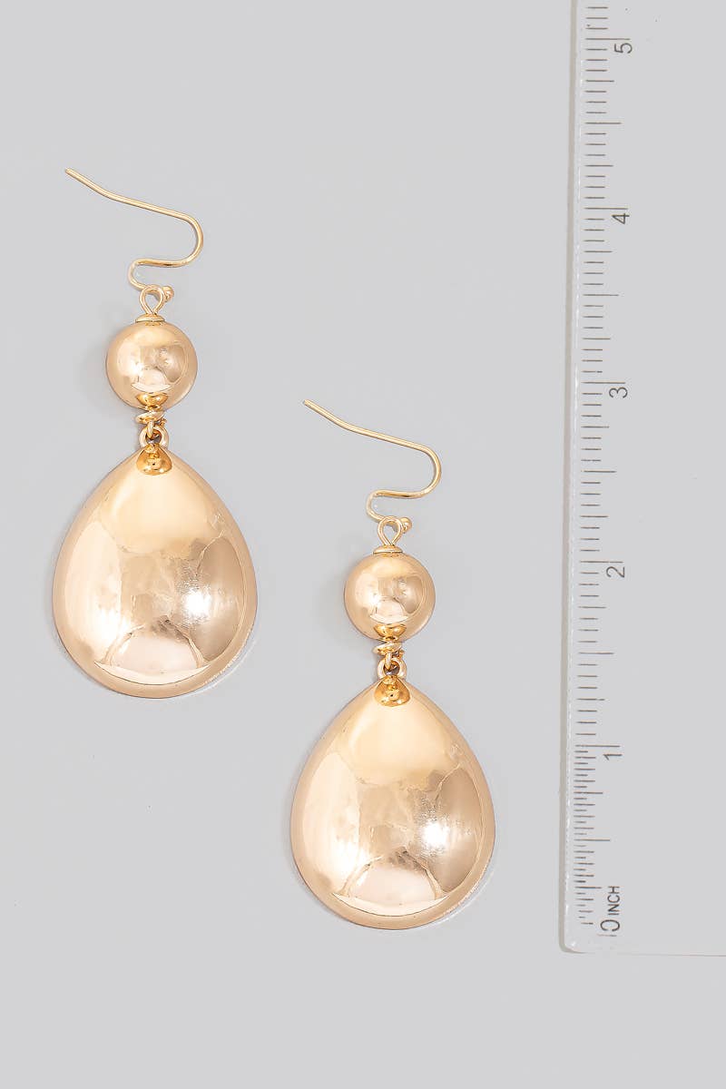Metallic Tear And Sphere Dangle Hook Earrings: GD