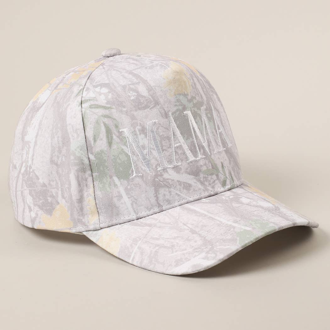 MAMA Letter Embroidery Nature Camo Trucker Hat: BEIGE CAMO, ONE SIZE