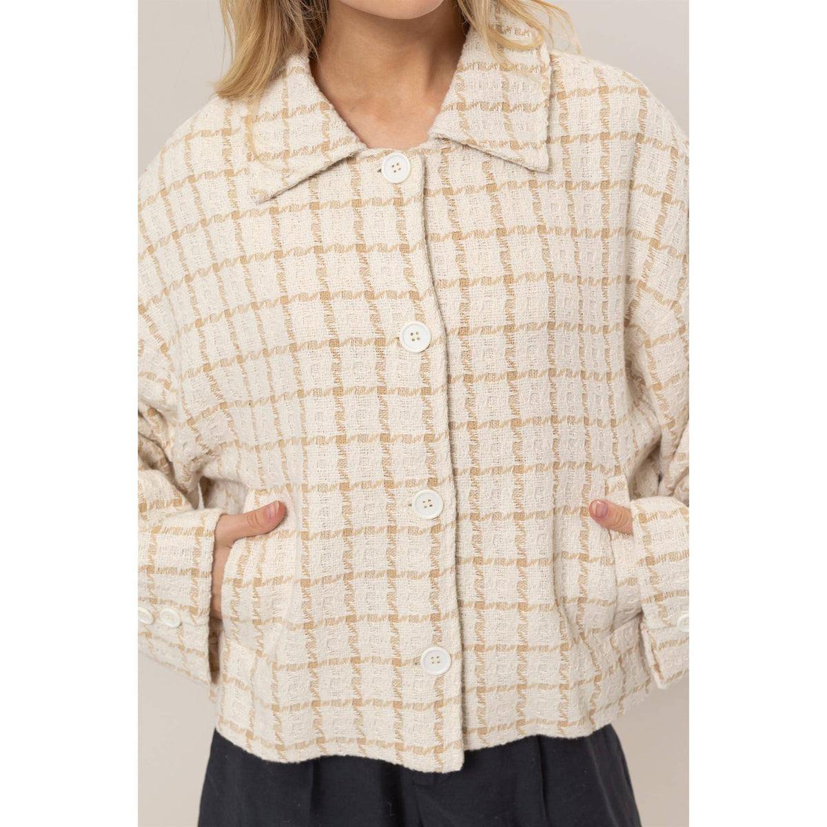 Tweed Plaid Oversized Jacket | Cream