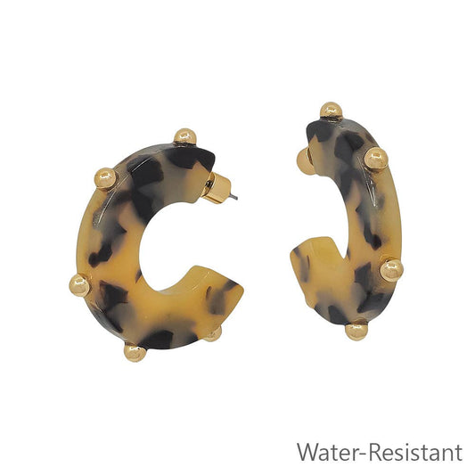 Water Resistant Tortoise Acrylic 1.5" Hoop with Gold Beaded Dot Accents