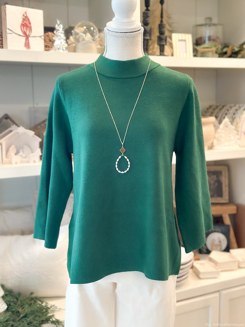 Hunter Green Solid 3/4 Bell Sleeves Knit Top