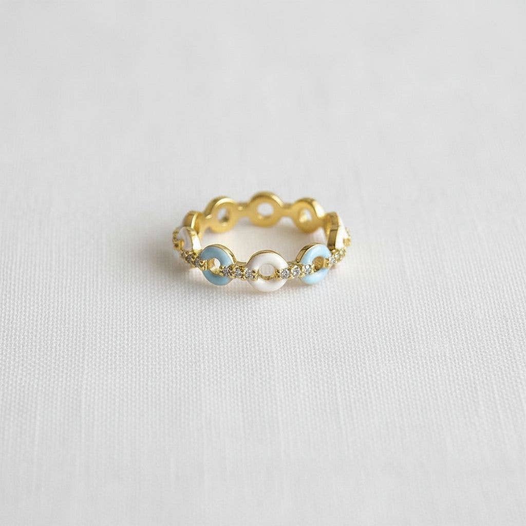 Elegant Open Ring with Blue and White Accent