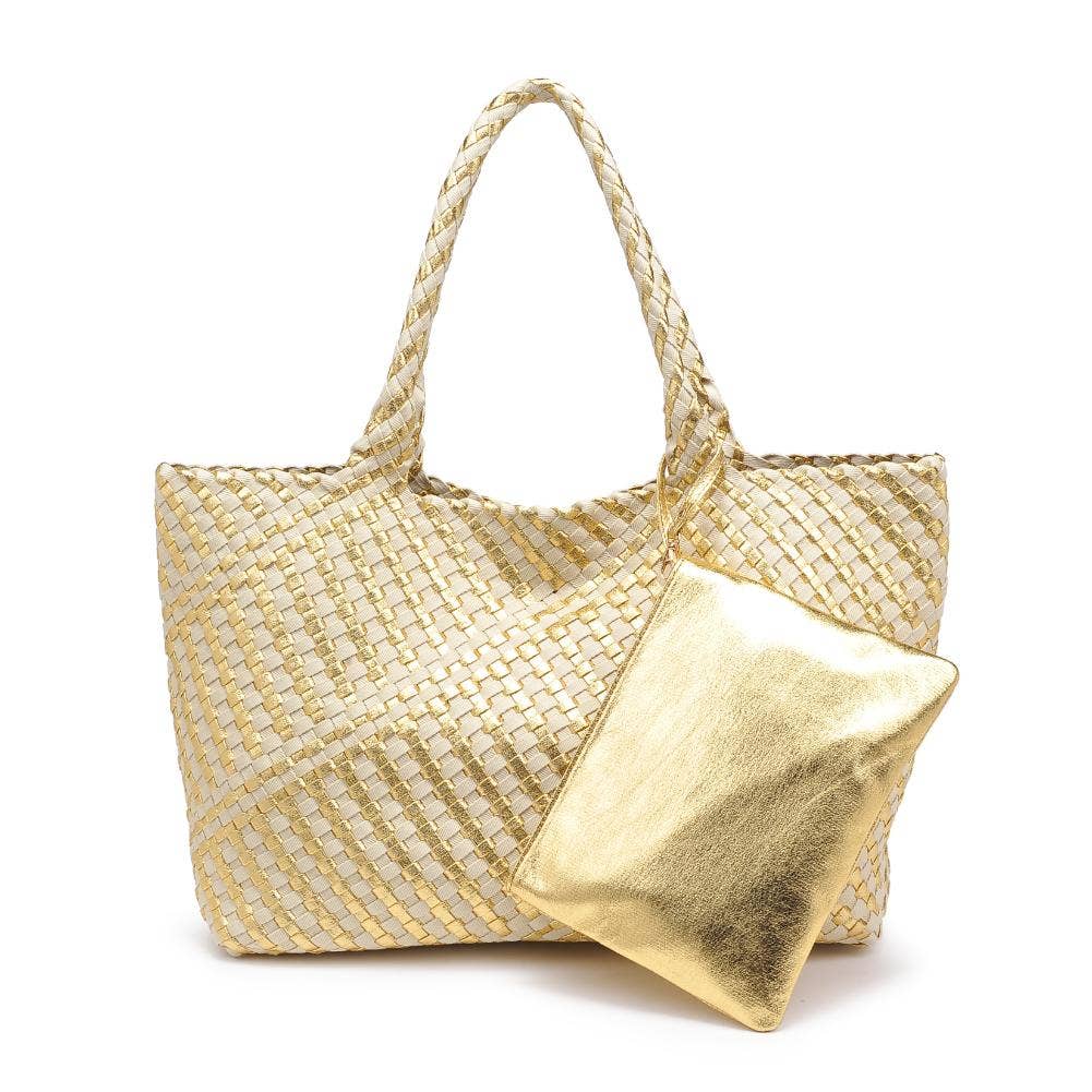 Solana Woven Tote: Gold Ivory