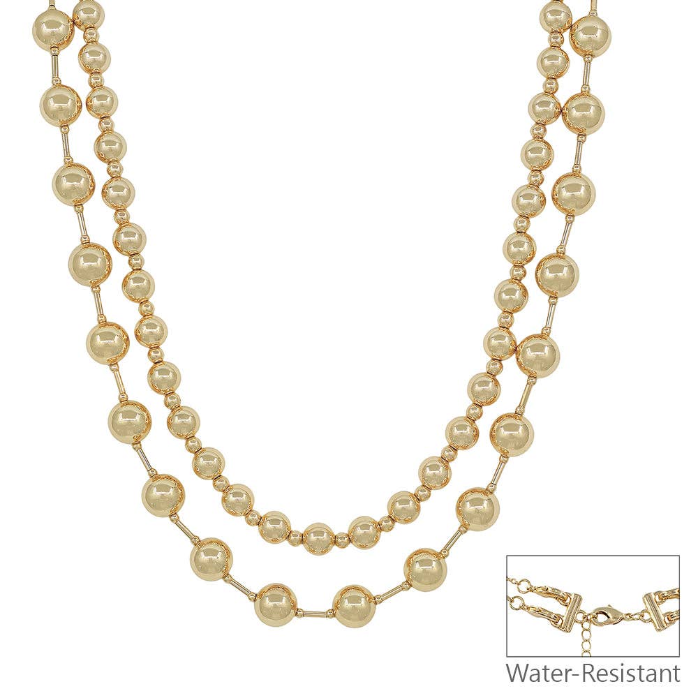Water Resistant Gold Beaded and Gold Double Layered Multiway 16"-18" Necklace